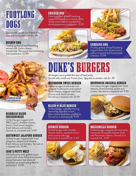 Menu at Duke's Brewhouse restaurant, Winter Haven