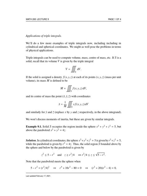 Applications of Triple Integrals. | PDF | Integral | Volume