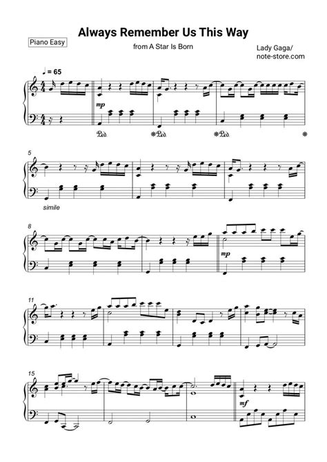 Lady Gaga - Always Remember Us This Way sheet music for piano [PDF] | Piano.Easy | Piano music ...