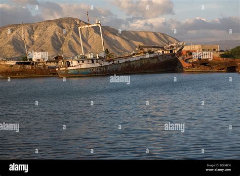 Old tankers in the harbour in Gonaives, Artibonite Department, Haiti ...