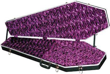 Black Coffin Guitar Case with Purple Interior