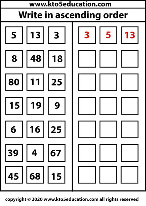 Write in ascending order Worksheet 2 | Kto5Education