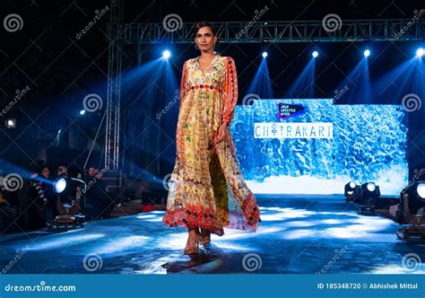 Indian Female Model Performing Ramp Walk in a Fashion Show Editorial Image - Image of glamour ...