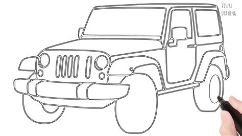 Jeep Wrangler Car Sketch Drawing Easy, How To Draw a Simple Jeep Wrangler Cartoon Step By Step ...