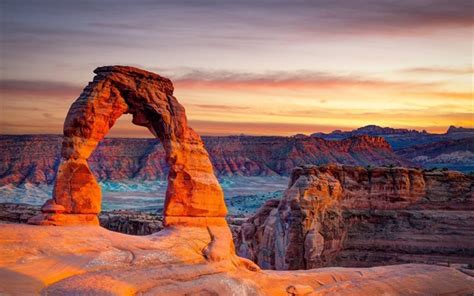 Download wallpapers red rocks, canyon, sunset, sandstone arches, evening, rocks, Arches National ...