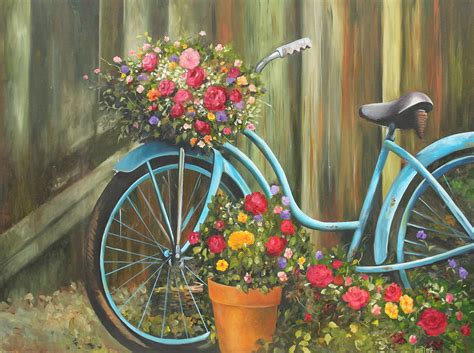 Vintage Bicycle Garden Painting by Joyce Lapp