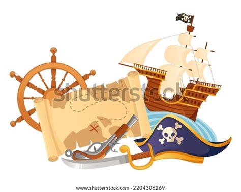 Illustration Pirate Theme Treasure Map Ship Stock Vector (Royalty Free ...