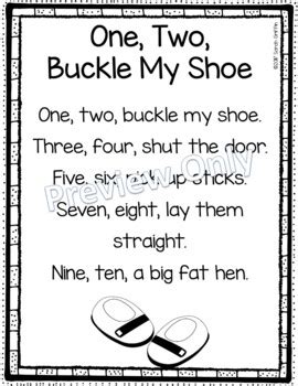 One, Two, Buckle My Shoe - Printable Nursery Rhyme Poem for Kids