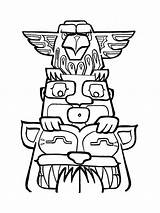 Totem Pole Coloring Pages Drawing Poles Easy Totems Clipart Printable  sketch template