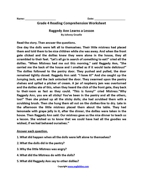 Reading Worksheets | Fourth Grade Reading Worksheets