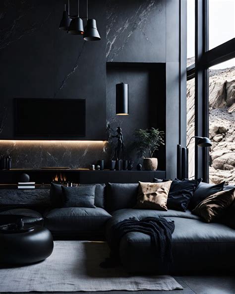 BLACK Interior Design on Instagram in 2024 | Dark living rooms, Modern room design, Dark ...