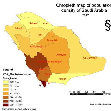 The choropleth map of population density of Saudi Arabia yields similar... | Download Scientific ...