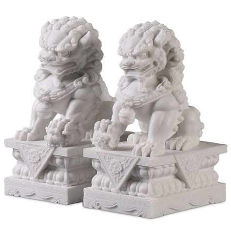 Large Size Foo Dogs Statues Pair Marble Feng Shui Guardian Lion Statues ...