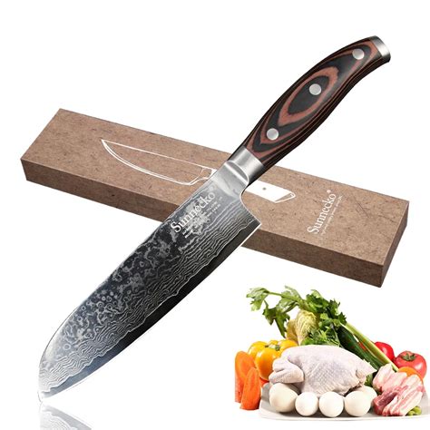 SUNNECKO 7'' Santoku Knife 73 Layers Damascus Steel Japanese VG10 Sharp ...