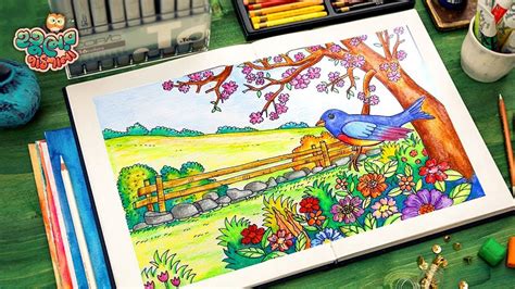 Spring Season Scenery Drawing Tutorial step by step | Drawing and Colori... | Drawings, Seasons ...