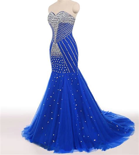 LP5518 Bling Bling Royal Blue Luxury Heavy Beading Prom Dress Mermaid ...