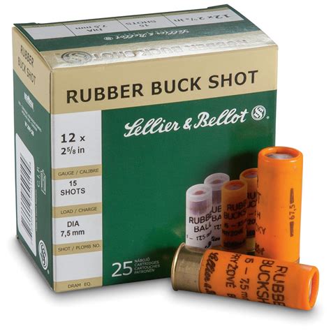 Sellier & Bellot Buckshot, 2 3/4" 12 Gauge, Rubber Buckshot, 15 Pellets ...