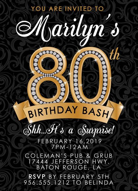 80th Birthday Invitation Adult Birthday Party Invitation - Etsy