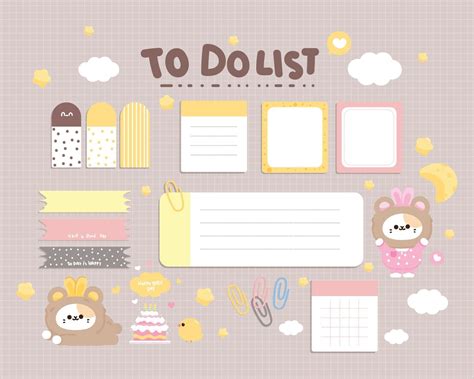 Cute daily planner element stationery collection cartoon art illustration 2335548 Vector Art at ...