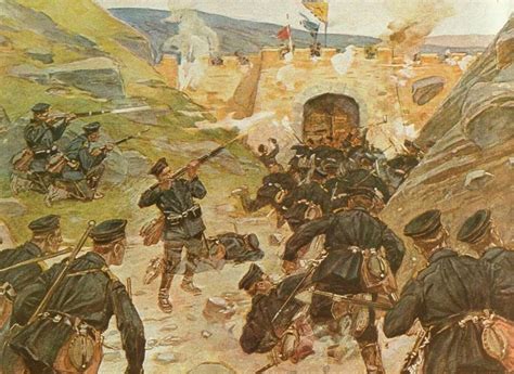 Painting of German troops attacking a Boxer fortification during the ...