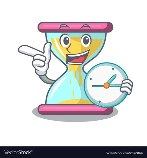 With clock cartoon hourglass in the dawn time Vector Image