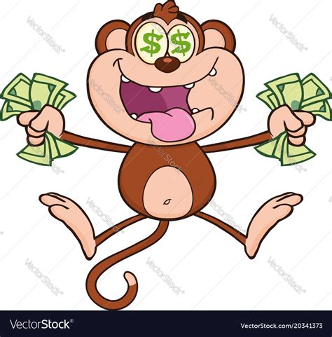 Greedy monkey cartoon character jumping Royalty Free Vector