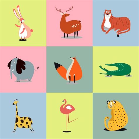 Free Vector | Collection of cute wild animals illustrations