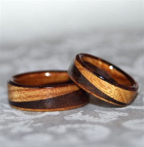 Wooden Rings or Wedding Bands with Diagonal Design by MnMWoodworks