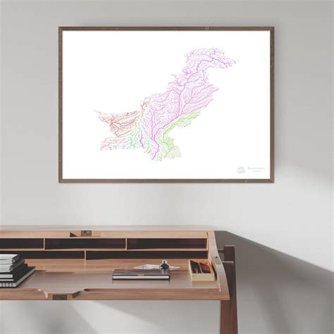 Pakistan - River basin map, rainbow on white - Fine Art Print ...