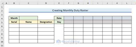 How to Create Monthly Duty Roster Format in Excel - ExcelDemy