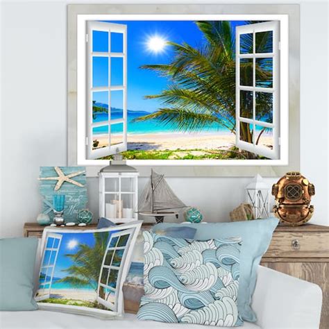 Designart - Window Open to Beach with Palm - Extra Large Seashore Canvas Art | Michaels