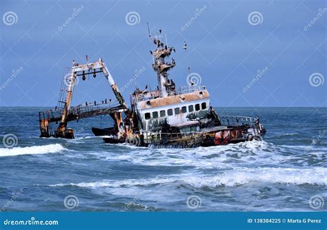 Shipwreck on the Coast of the Skeletons National Park, Namibia Stock ...