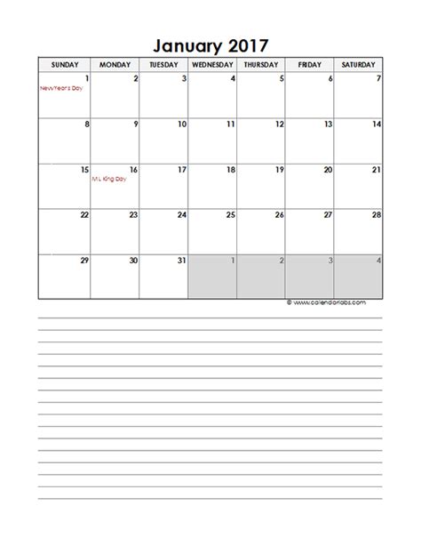 2017 Monthly Excel Template Calendar - Free Printable Templates