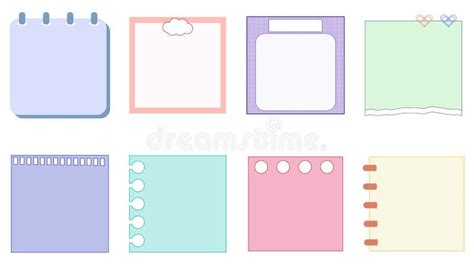 Set of Blank Cute Pastel Paper Templates Printable Striped Note, Planner, Journal, Reminder ...