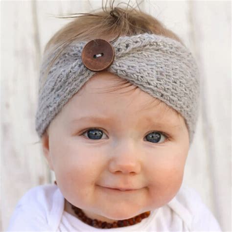 1Pc Hot Sale New BeBe Kids Ear Warm Button Headbands Hand knitted ...