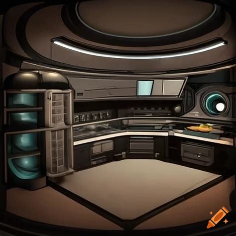 Scifi space ship kitchen, futuristic kitchen, space station, with ...