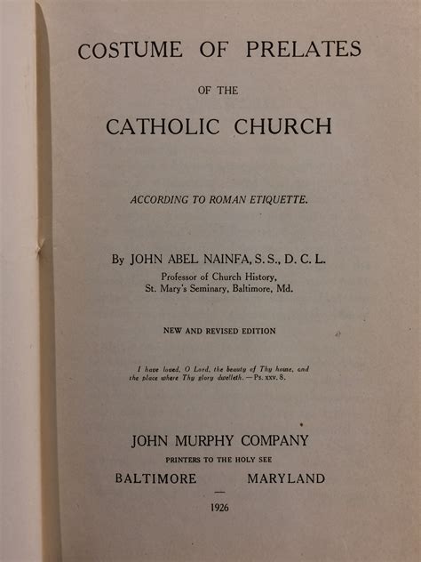 Costume of Prelates of the Catholic Church According to Roman Etiquette by John Abel Nainfa ...