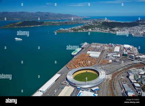 Westpac Stadium (The Cake Tin), and Wellington Harbour, Wellington ...