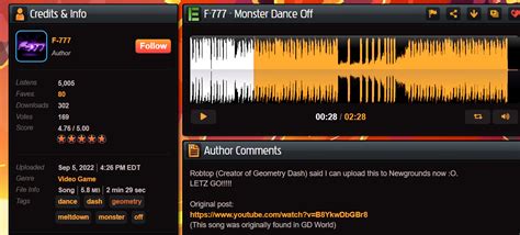 F-777 released Monster Dance Off (10th lvl in gd world) on Newgrounds (idk what flair to use ...