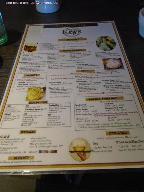 Menu at Keys Cafe & Bakery, Hudson