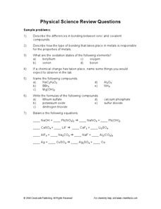 Physical Science Review Questions Worksheet for 7th - 9th Grade | Lesson Planet