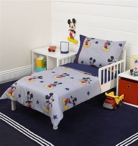 Disney Mickey Mouse 90th Birthday Toddler Bedding Set, Blue, 4-Piece ...