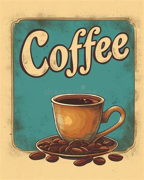 Vintage Coffee Cup Illustration with Lettering Stock Image - Image of foam, poster: 305216585