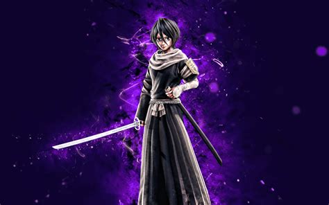 Download wallpapers Rukia Kuchiki, 4K, violet neon lights, Bleach, manga, creative, Kuchiki ...