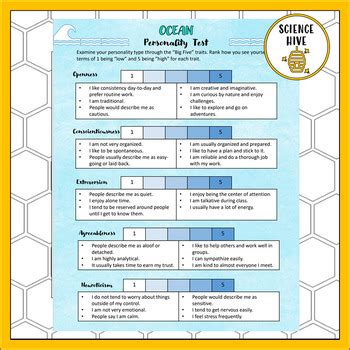 OCEAN Big 5 Personality Test by Science Hive | TPT