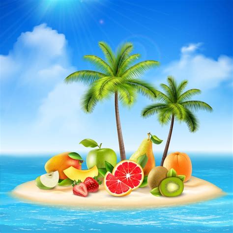 Free Vector | Realistic island full of fruits