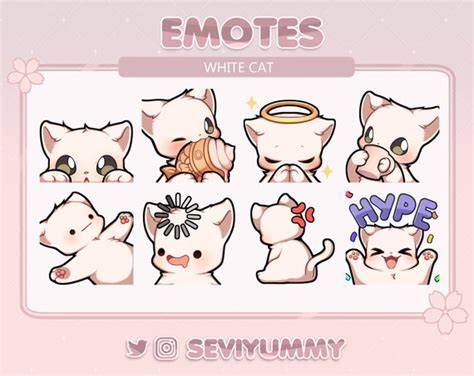 Emotes de chat blanc mignon Twitch/Discord Kawaii Kitty - Etsy France