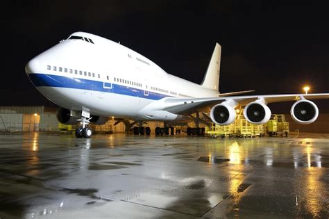 Premium AI Image | Boeing 747 Parked at Airport Nighttime