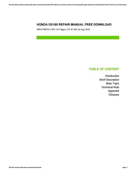 Honda gx160 repair manual free download by MichaelWalker1445 - Issuu