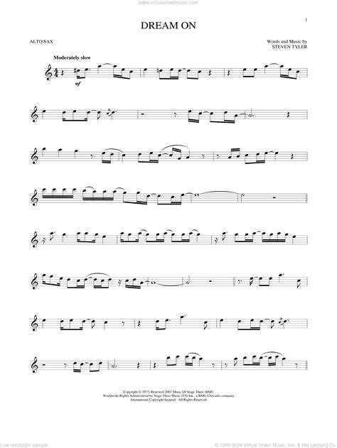 Dream On sheet music for alto saxophone solo (PDF-interactive)